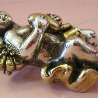 MS David Varsano Sterling Silver Cupid Pendant Broach Gold Wash Huge 3" Israel