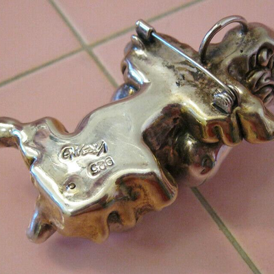 MS David Varsano Sterling Silver Cupid Pendant Broach Gold Wash Huge 3" Israel