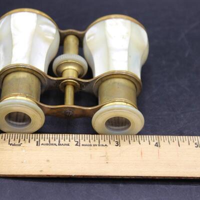 Pair of Vintage Antique Brass & Mother of Pearl Binoculars Opera Glasses