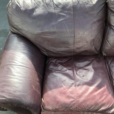 Burgundy Brown Leather Couch (3) Seater