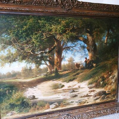 19th Century landscape oil painting - French countryside scene