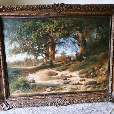 19th Century landscape oil painting - French countryside scene