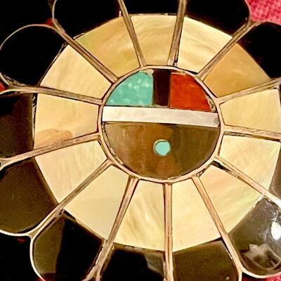 AA   CONTEMPORARY NATIVE AMERICAN BOLO TIE INLAY HOPI DESIGN SILVER & MIXED STONES