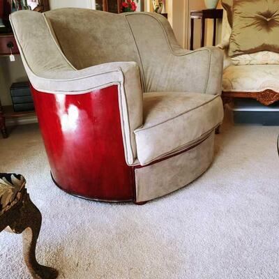 very large mid-century barrel back chair