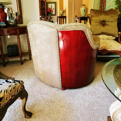 very large mid-century barrel back chair