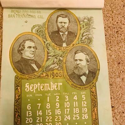 Bemis Bro.'s Bag Co. 1908 Cloth Presidents Calendar