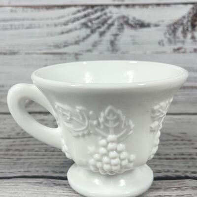 Set of 11 Vintage Harvest Grape Milk Glass Tea Cup Mug and Large White Fruit Bowl