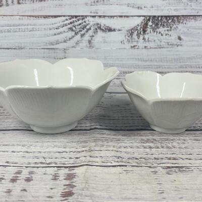 Lotus Flower Shaped Set of Two White Noodle Rice Bowls