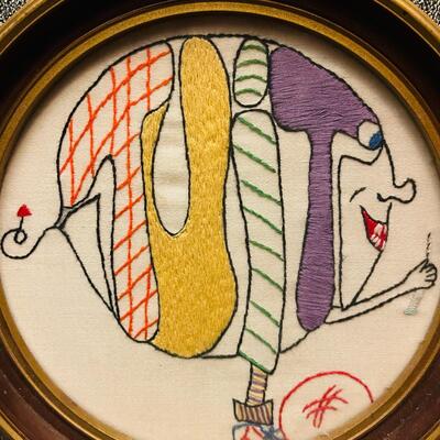 AA   THE RARE & ELUSIVE ROUND TU IT!  FRAMED EMBROIDERY