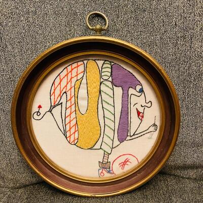 AA   THE RARE & ELUSIVE ROUND TU IT!  FRAMED EMBROIDERY