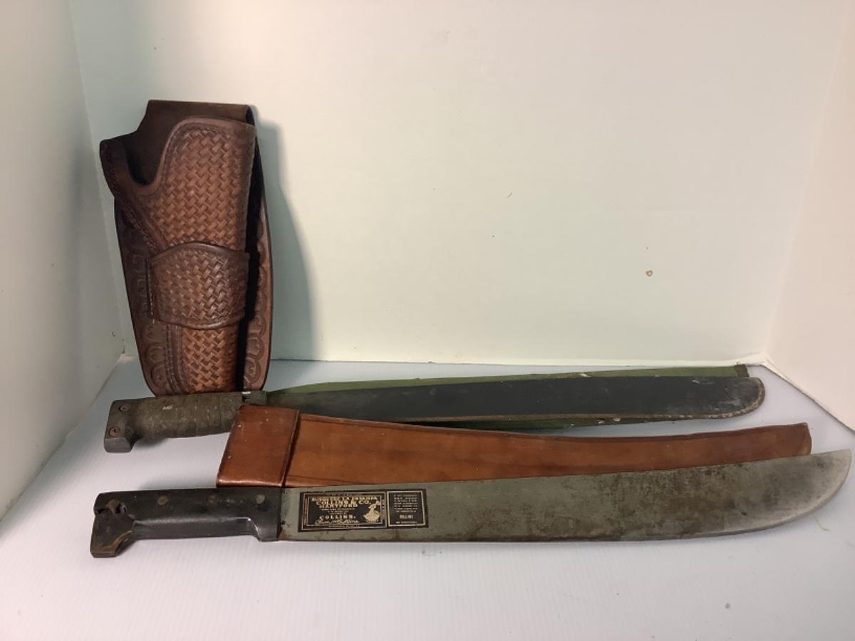 B472 Vintage Collins Legitimus Machete, Gun Holster, Military Machete