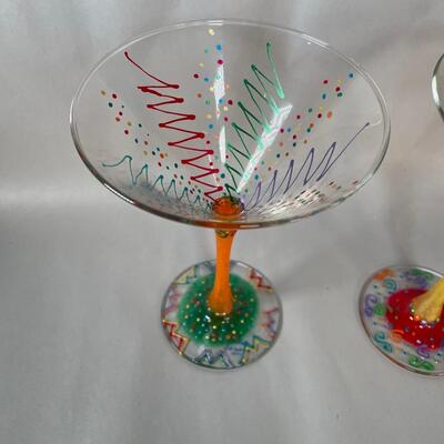 Lot 77  Funky Handprinted Martini Glasses