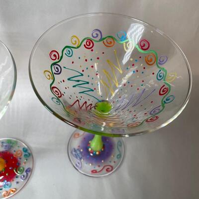 Lot 77  Funky Handprinted Martini Glasses