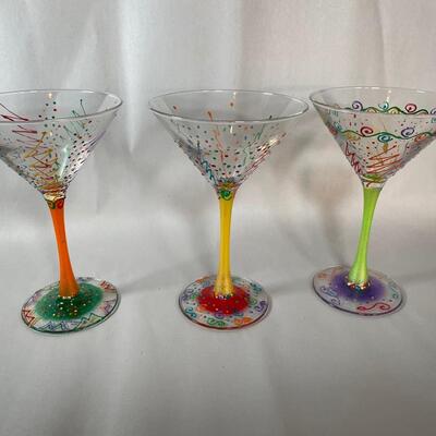 Lot 77  Funky Handprinted Martini Glasses