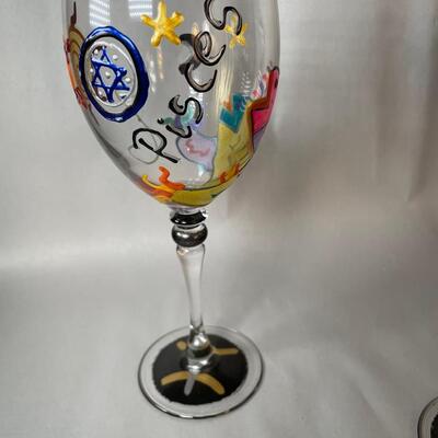 Lot 78. Handprinted Zodiac Wine Glasses