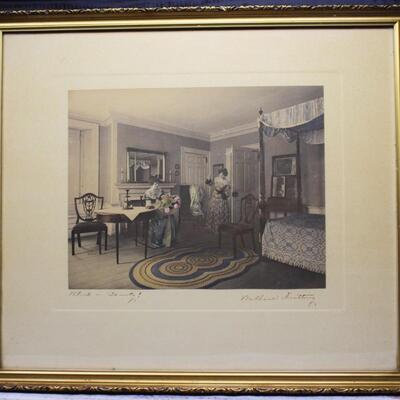 Antique Framed and Signed Platinotype Print Hand Colored by Wallace Nutting