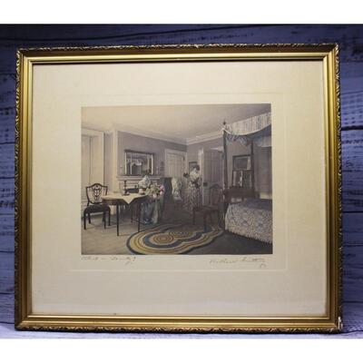 Antique Framed and Signed Platinotype Print Hand Colored by Wallace Nutting