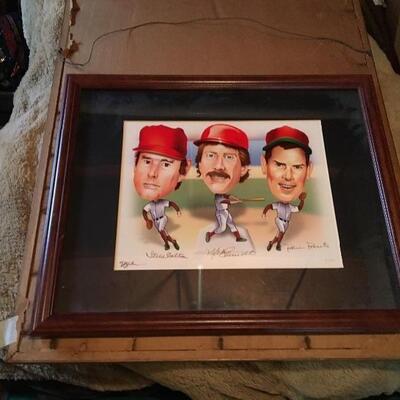Vintage Lithograph Hand Signed by Mike Schmidt, Robin Roberts and Steve Carlton.