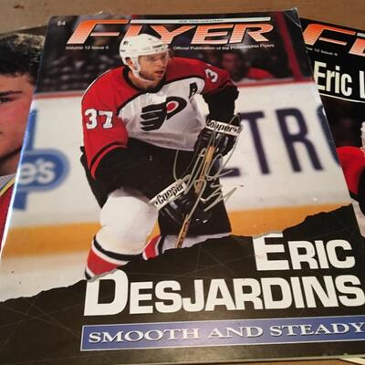 1990s ERIC DEJARDINS Autograph Philadelphia Flyers with Magazine Lot.