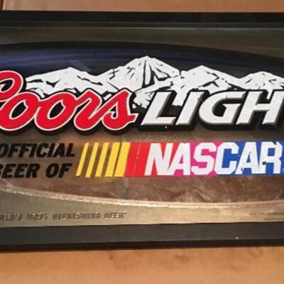 2008 NASCAR Coors Light Commercial Bar Mirror 30â€ x 16â€.
