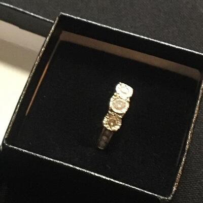 10k Gold Ring with Three Mine Cut Diamonds Size 8.