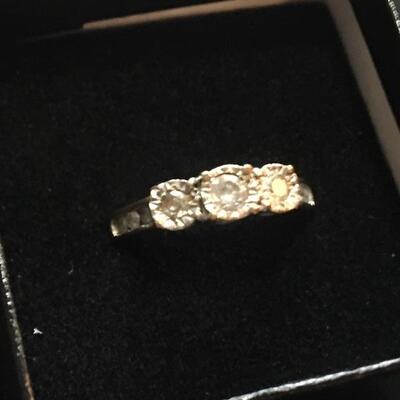 10k Gold Ring with Three Mine Cut Diamonds Size 8.