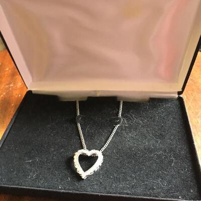 14k White Gold Necklace and 2 CTW Diamond Heart Pendant 18â€ Chain.