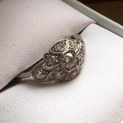 Deco Diamond Cluster Ring. Size 6.5.