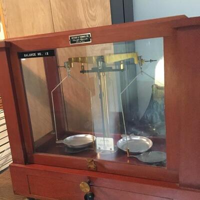 Antique Scientific Pharmacy Scale Complete with weights.