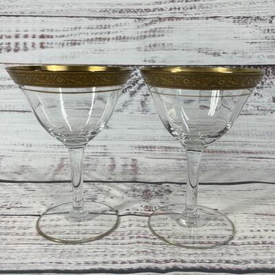 Two Gold Rimmed Wine Champagne Glasses