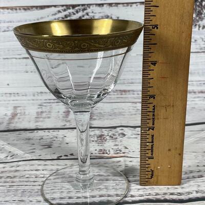 Two Gold Rimmed Wine Champagne Glasses