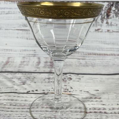 Two Gold Rimmed Wine Champagne Glasses