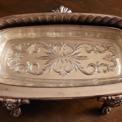 Lot 5: Vintage Heavy Silverplated Fancy Covered Butter Dish w/ Lion Motif Feet