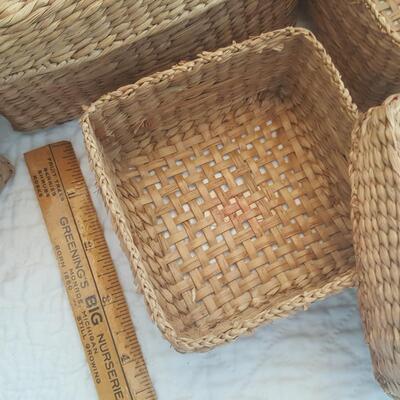 Vintage Woven Straw Basket Stack