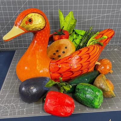 Paper Mache Vegetables and Goose Orange 