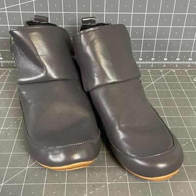 Gray Moccasin Boots Vinyl