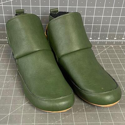 Green Moccasin Boots Vinyl