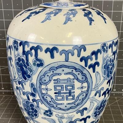 Chinese Ginger Jar with Lid Blue Transferware