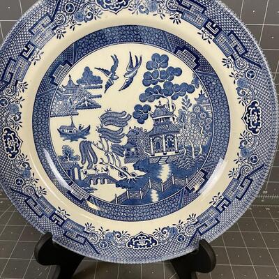 Vintage Blue Willow Transfer Ware Cup, Saucer and Dinner Plate