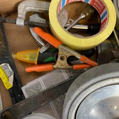 Tray of Garage Items and Heavy Duty Casters 