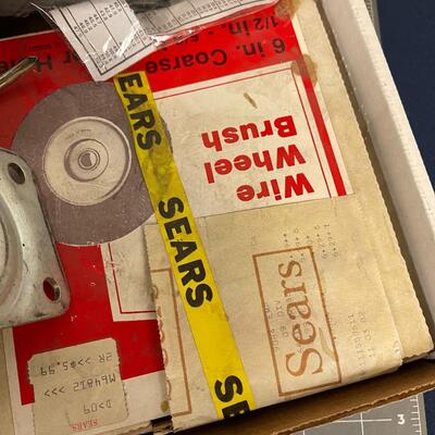 Tray of Garage Items and Heavy Duty Casters 
