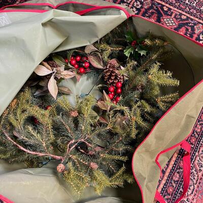 2 Wreath Cases with Garland and wreath