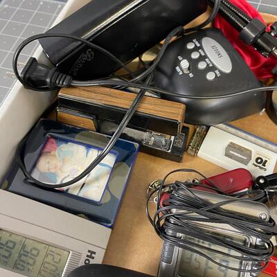 Office Tray: Stapler, Clock Etc.