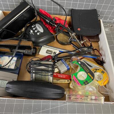 Office Tray: Stapler, Clock Etc.