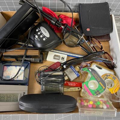 Office Tray: Stapler, Clock Etc.
