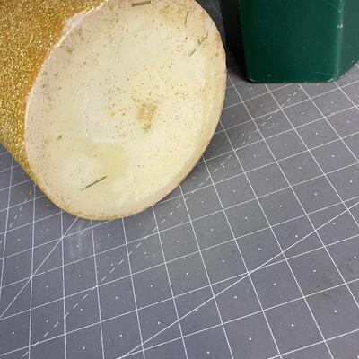 2 LARGE Candles Gold and Green 