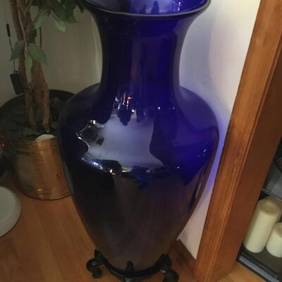 Massive 30â€ Tall Vintage Cobalt Blue Glass Floor Vase.