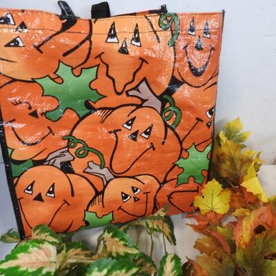 Fall and Halloween Decor: Faux Flowers, Twine Hearts, Wreath, Black Tray