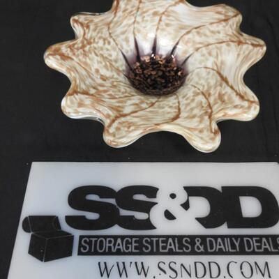 Blown Glass Decorative Flower Bowl, purple, copper, cream