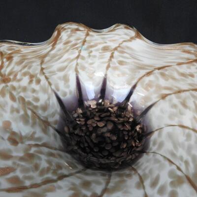 Blown Glass Decorative Flower Bowl, purple, copper, cream